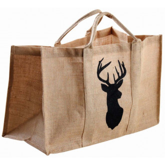 Sac à bûches en toile de jute naturelle cerf