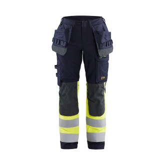 Pantalon multinormes inhérent stretch femme Marine/Jaune-Fluo 71851512 - Taille au choix