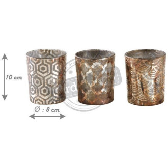 Photophore en verre antique à motifs (lot de 3)