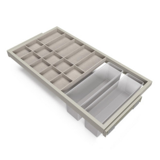 Kit tiroir d'organisation emuca avec plateau auxiliaire et glissières à fermeture douce pour armoires module 900mm gris pierre
