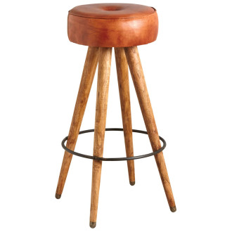 Tabouret en cuir avec pieds bois