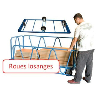 Chariot industriel pour charges longues avec ridelles 2000 x 1000 mm roues losange 1200 kg - 800007220