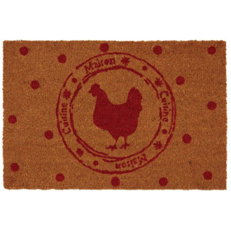 Paillasson en fibres de coco poule et pois rouges