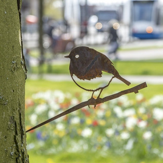 Oiseau à planter rouge gorge en acier corten hauteur 22cm Oiseau à planter rouge gorge en acier corten hauteur 22cm