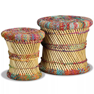 Tabourets avec détails chindi lot de 2 multicolore bambou