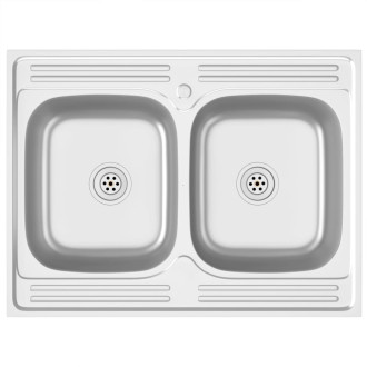 Evier de cuisine à double lavabo argenté 800x600x155 mm inox