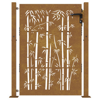Portail de jardin 105x130 cm acier corten design de bambou