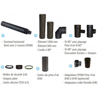 Isotip kit raccordement apollo étanche horizontal noir mat 80/125