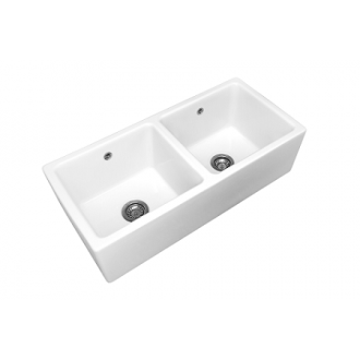 Évier céramique Timbre D'office Belfast blanc 100 cm - 2 Bacs