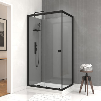 Cabine de douche 110x80x215cm - receveur bas - fonds gris profilés noir mat - foggy low Aurlane - CAB264