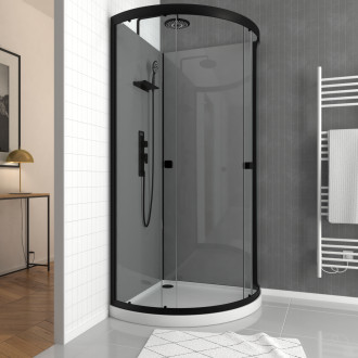 Cabine de douche 1/4 de cercle 90x90x215 cm - receveur bas - fonds gris profilés noir mat - foggy low Aurlane - CAB282