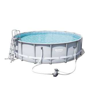 Piscine ronde power steel frame pools avec tapis de sol + bâche + échelle de sécurité + pompe de filtration - bestway - diam. 4.88m x h1.22m