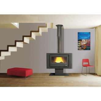 Poêle bois bûches mouriez - godin - 14kw - noir anthracite