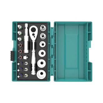 Clé à cliquet en coffret makita - 21 pièces - 12 embouts + 6 douilles + 1 adaptateur 1/4 + porte-embout magnétique - b-54081