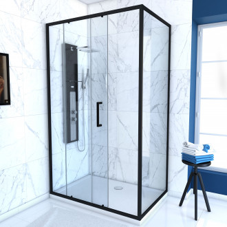 Pack paroi porte de douche + paroi retour + receveur a poser - 120x90 coulissante - crush moon 120x90 Aurlane - FAC397