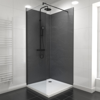 Pack panneaux muraux ardoise noir en composite avec profilé d'angle et de finition noir mat- 90 x 90cm - stone'it slate 90x90 Aurlane - FAC406