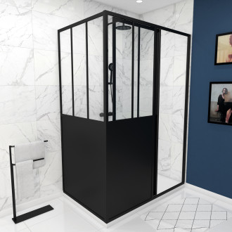 Pack duo paroi de douche a porte coulissante 120x200cm et paroi de retour 90x200cm type atelier Aurlane - FAC410