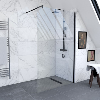 Pack paroi de douche à l'italienne transparent 120cm profile noir mat - dim: 120x200cm - profile noir mat - freedom 2 dark 120 + pour douche à l'italienne freedom 2 dark telescopic Aurlane - FAC429