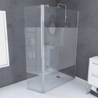 Pack paroi de douche depolie 120cm profile chrome - dim: 120x200cm - freedom 2 depoli 120 + barre de fixation freedom 2 telescopic + volet pivotant dépoli Aurlane - FAC448
