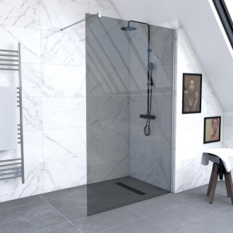 Pack paroi de douche à l'italienne 120x200cm fumée profile chrome freedom 2 dark 120 + barre de fixation telescopic Aurlane - FAC457