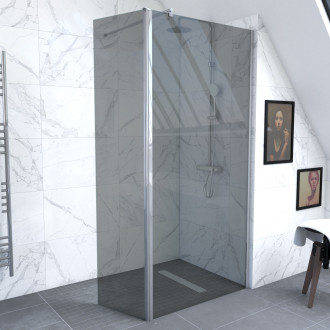 Pack paroi de douche à l'italienne 90x200cm fumée profile chrome freedom 2 dark 90 + barre de fixation murale chrome freedom 2 telescopic + volet pivotant freedom 2 dark pivot Aurlane - FAC459