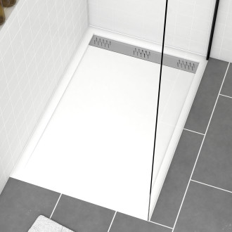 Receveur en acrylique Blanc 80x120x4 cm – Grille Linéaire Chrome – WHITENESS II Aurlane - FAC486