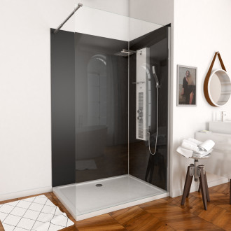 Pack panneaux muraux noir en aluminium avec profilé d'angle et de finition chrome + receveur a poser - 90 x 120cm - wall'it gris 90x120 + whiteness ii 120 Aurlane - PACP008