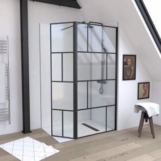 Paroi de douche 120cm + volet pivotant 45cm + barre de fixation noir mat Aurlane - FAC660