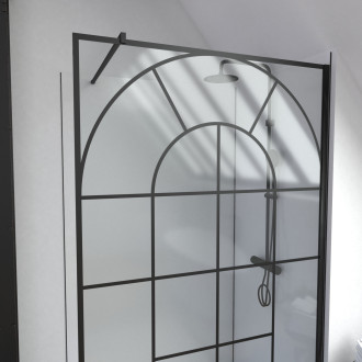 Paroi de douche déco 120x195cm - cadre et barre de fixation noir mat - verre 5mm sérigraphié - eden Aurlane - FAC686
