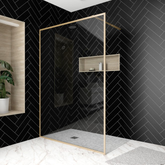 Paroi de douche à l'italienne 140x200 - cadre finition or brossé - verre 6mm - goldy contouring Aurlane - FAC731
