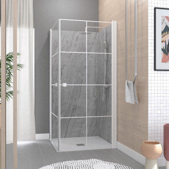 Portes de douche en angle 80x80x190 cm - motifs carrés - Couleur profilés au choix