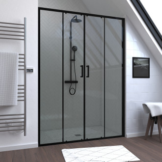 Paroi de douche à double porte coulissante 140x200 cm - verre transparent - profilé noir - crush Aurlane - FAC793