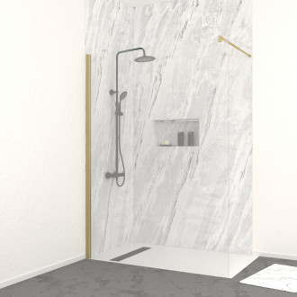 Paroi de douche à l'italienne 140x200 cm verre trempé 8 mm - finition or brossé - freedom 2 gold Aurlane - FAC916