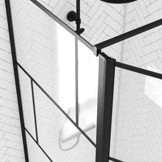 Paroi de douche avec pivot 80+40x195cm - sérigraphie type briques et profilés noir - dark blocks Aurlane - FAC928