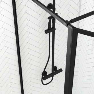 Paroi de douche avec volet pivotant - cadre et bras alu. Noir mat - 80+40x200cm - dark contouring Aurlane - FAC936