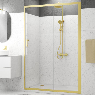 Porte de douche coulissante 140x200cm - profilés or doré brossé - verre trempé 6mm - goldy crush Aurlane - FAC958
