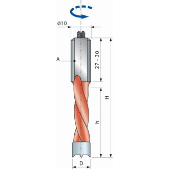 Mèche pour perçages multiples avec araseurs arrondis FREUD - Ø8 H27/57,5 Q10x27 Z2 - F03FA02083 -PF04MS DA3