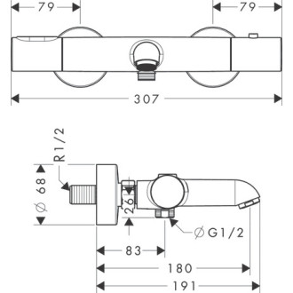 Mitigeur thermostatique bain/douche HANSGROHE AXOR Citterio M  noir chromé poli - 34435330