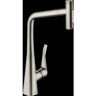 Mitigeur de cuisine HANSGROHE Metris Select M71 , avec douchette extractible 2 jets aspect acier inox - 73820800