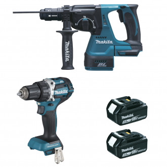 Ensemble de 2 machines 18 v li-ion 5 ah (ddf484 + dhr243) makita - 2 batteries, chargeur, coffret - dlx2191tj