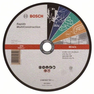 Disque UNIVERSEL à tronçonner BOSCH à moyeu plat Rapido Multi Construction 230X1.9 MM - 2608602767
