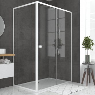 Pack porte de douche coulissante blanc 140x185cm + retour 90 verre transparent 5mm - whity slide Aurlane - PACF029