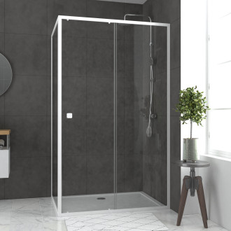 Pack porte de douche coulissante blanc extensible 120x185 + paroi de retour 90cm - whity Aurlane - PACF046
