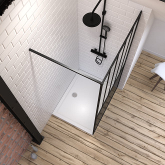 Pack paroi de douche 100x200 cm noir mat - verre trempe 5 mm + receveur a poser rectangle Aurlane - PACF056
