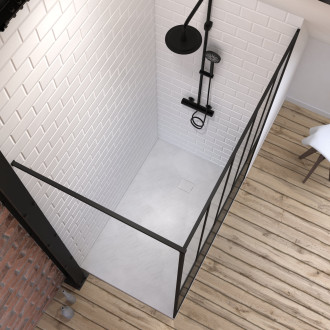 Pack paroi de douche 90x200 cm noir mat + receveur a poser en composite smc 90x140 cm Aurlane - PACF069