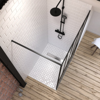 Pack paroi de douche 120x200 cm noir mat + receveur de douche a carreler 80x120cm recoupable Aurlane - PACF074