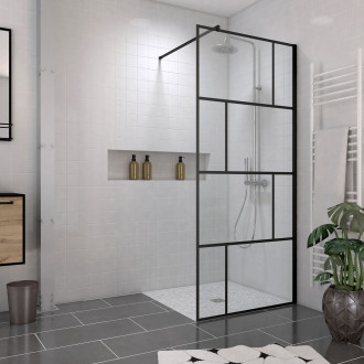 Pack paroi de douche 90x195 cm + receveur en acrylique blanc effet pierre 90x90 + bonde horizontale Aurlane - PACF098