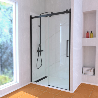 Porte de douche coulissante "industriel" 120x200 + receveur blanc + colonne de douche mécanique Aurlane - PACF268