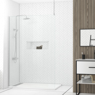 Paroi de douche 140x200cm verre transparent - profilé + barre plafond finition chrome - freedom 2 Aurlane - PACF376