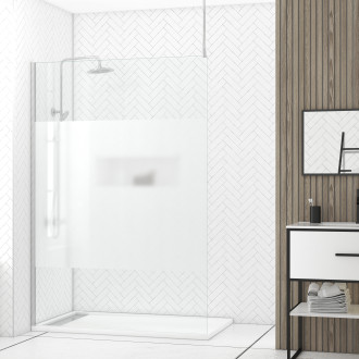 Paroi de douche 140x200cm dépolie - profilé + barre plafond finition chrome - freedom 2 frosted Aurlane - PACF384